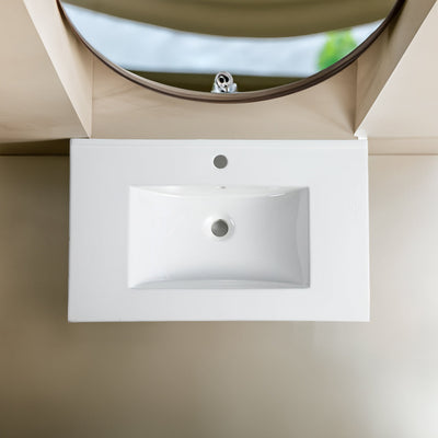 30 Inch Bathroom Ceramic Sink Basin, White - Korvel