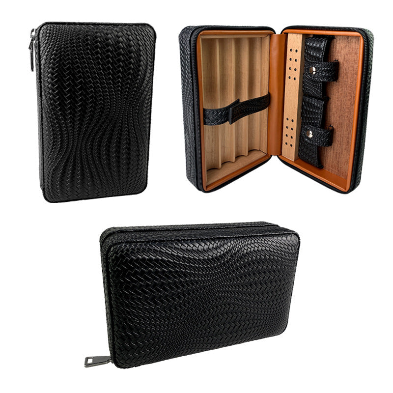 Carved version cigar box portable cedar wood cigar moisturizing box cowhide cigar box storage box Gaoxiba - Korvel