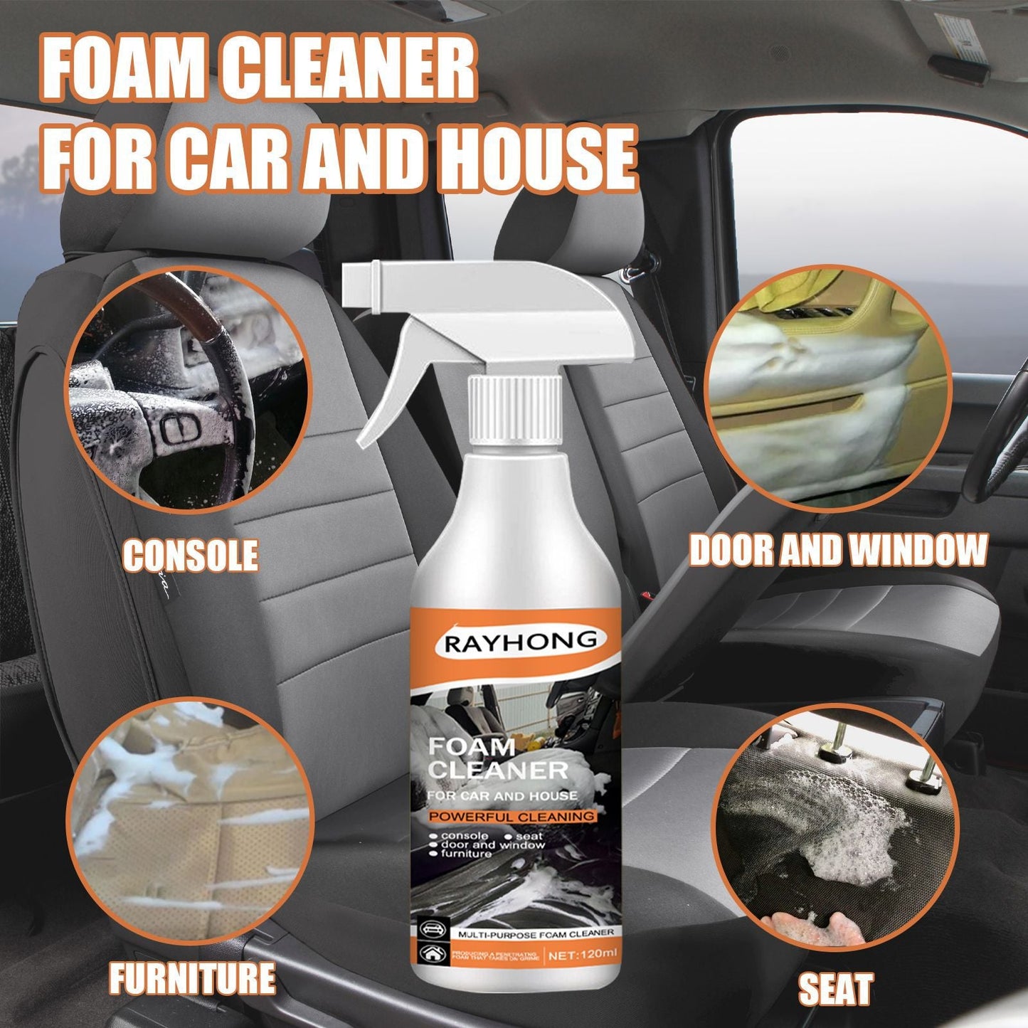 Multi-Purpose Foam Cleaner For Cars, Interior Steering Wheel Plastic Fabric Seat Stain Cleaner - Korvel
