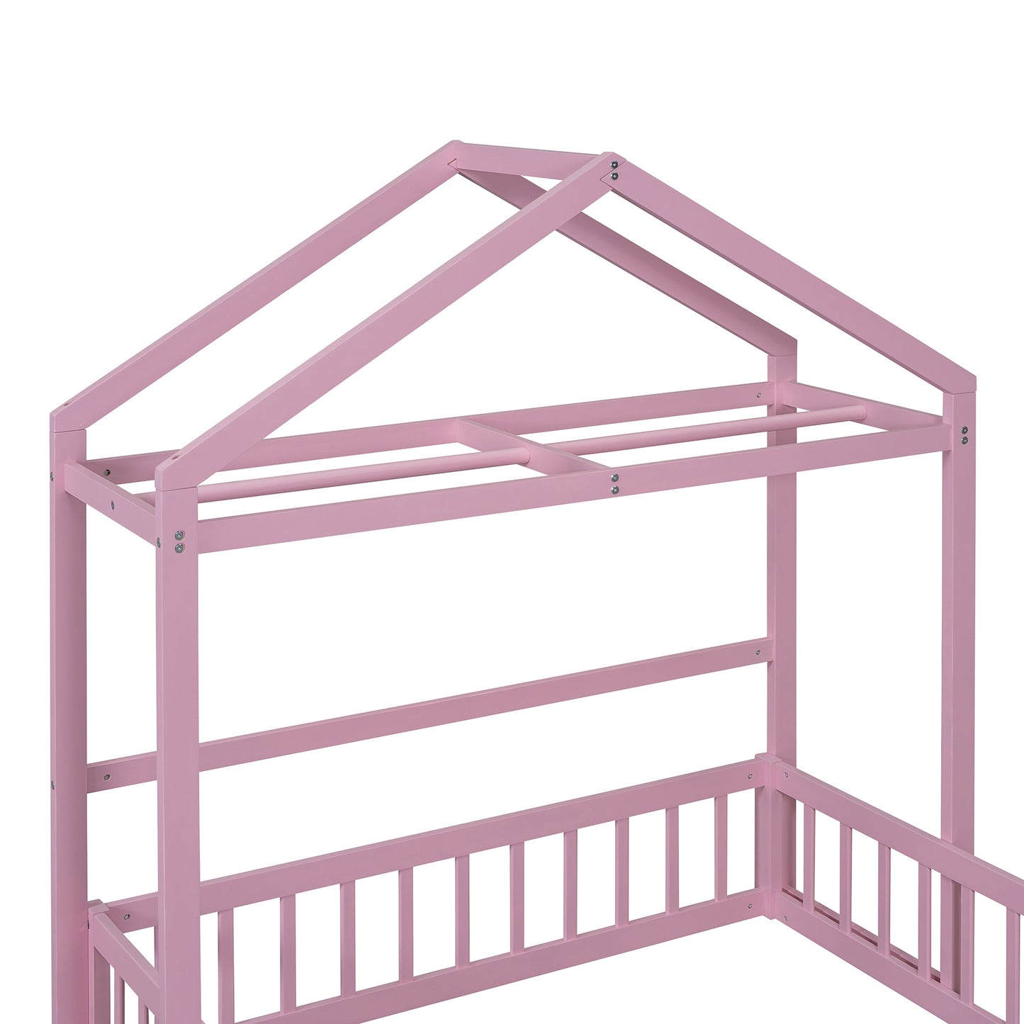 Wooden Full Size Children's Bed with Detachable Headboard and Integrated Clothes Drying Rack, Pink - Korvel