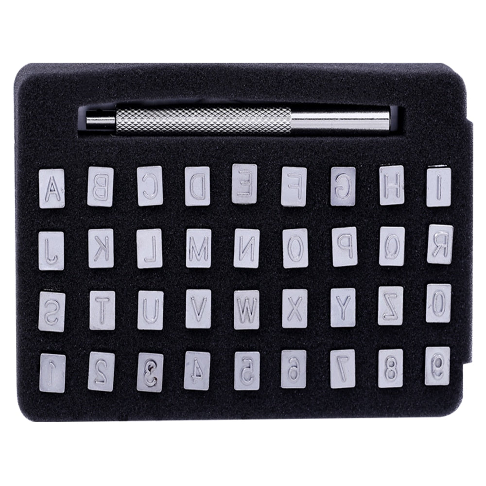 Ensemble de 36 poinçons en acier pour lettres et chiffres