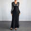 Sexy Retro Lace Splicing Long Sleeve V-neck Dress for Evening and Date - Korvel