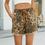 Retro Leopard Print Denim Lace-Up Shorts for Women