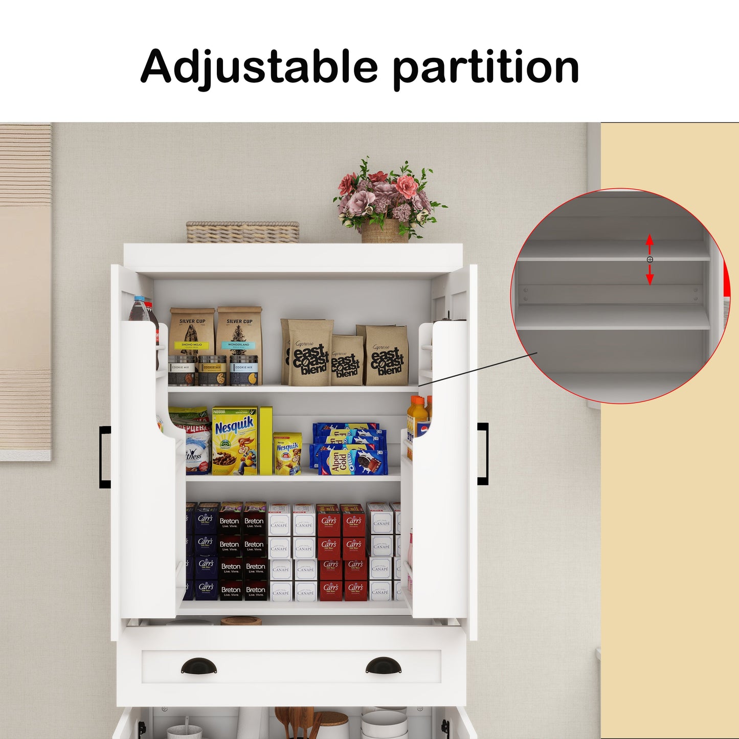 Elegant 71" Kitchen Pantry Storage Cabinet with Adjustable Shelves