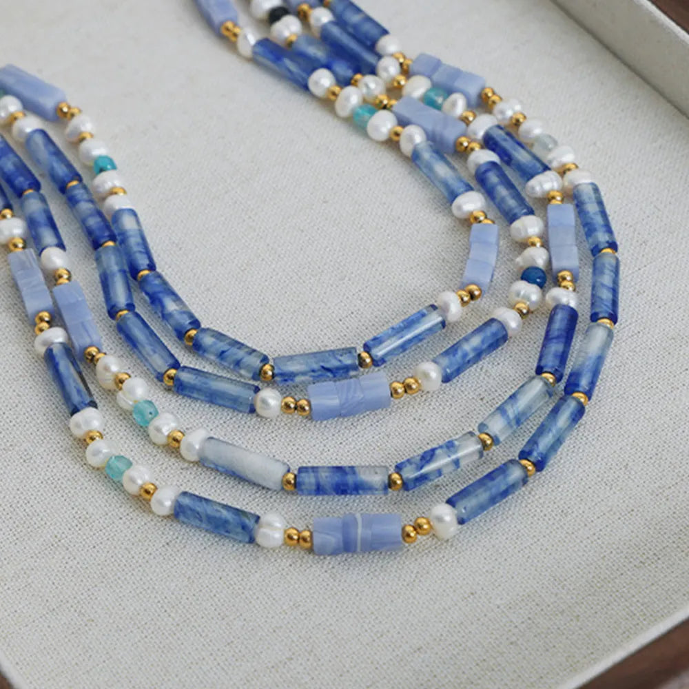 Freshwater Pearl and Titanium Steel Geometric Bead Necklace