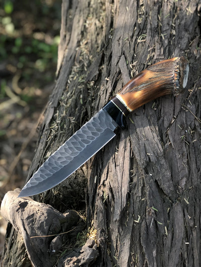 Handcrafted Viking Knife with Stone Texture - 1095 High Carbon Steel - Korvel