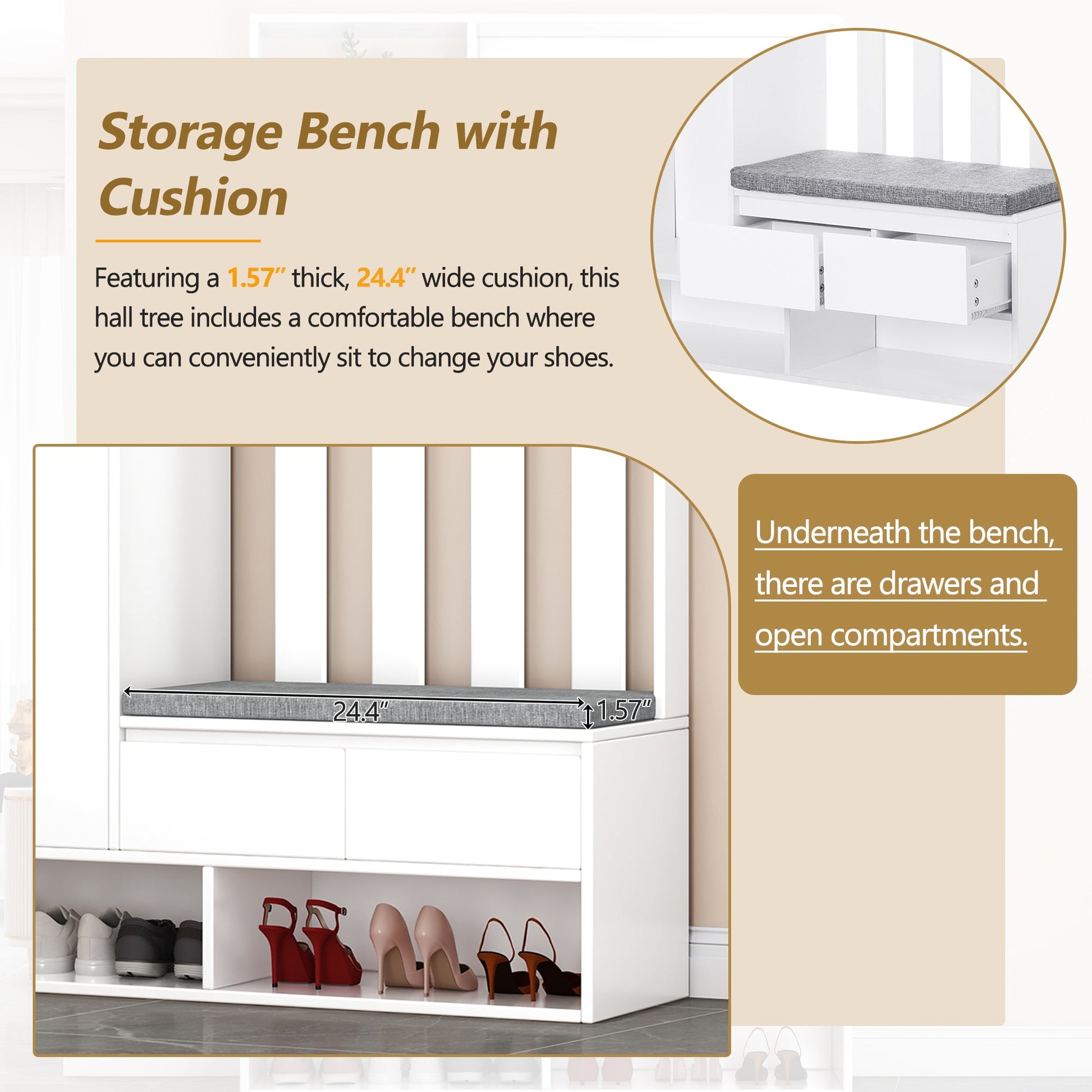 39.3'W70.8'H multifunctional corridor shoe cabinet with soft padded nail board and white clothes hanger with entrance hook - Korvel