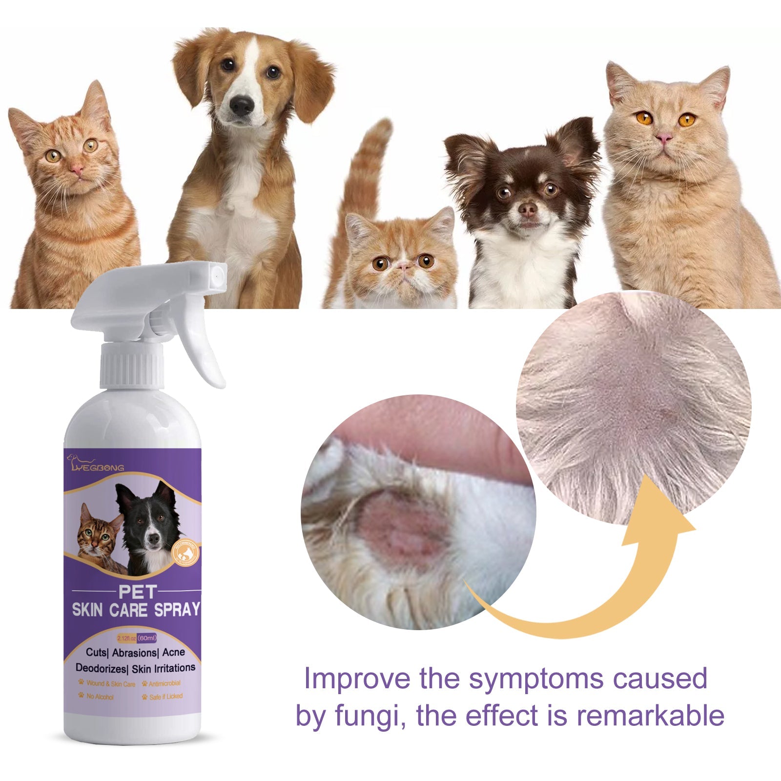 Pet Skin Relief Spray, Relieves Dog And Cat Skin Itchiness Eliminates Mites Cleaning Care Spray - Korvel