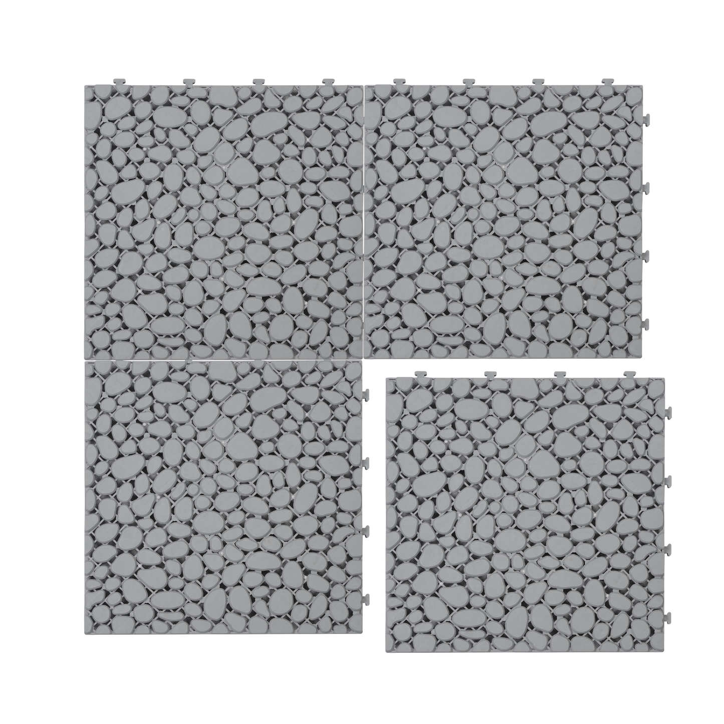 12 x 12 inch gray interlocking deck tiles, plastic waterproof pebble pattern, pack of 12 pieces - Korvel