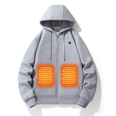 European and American zipper cardigan heating hoodie intelligent hooded five zone heating jacket outdoor warm electric clothing for men - Korvel