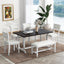 TOPMAX Farmhouse 6-Piece Trestle Dining Table Set with Upholstered Dining Chairs and Bench  59inch, White - Korvel
