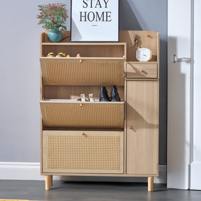Modern minimalist storage cabinet MDF bed top cabinet Japanese rattan shoe cabinet, small home furniture - Korvel