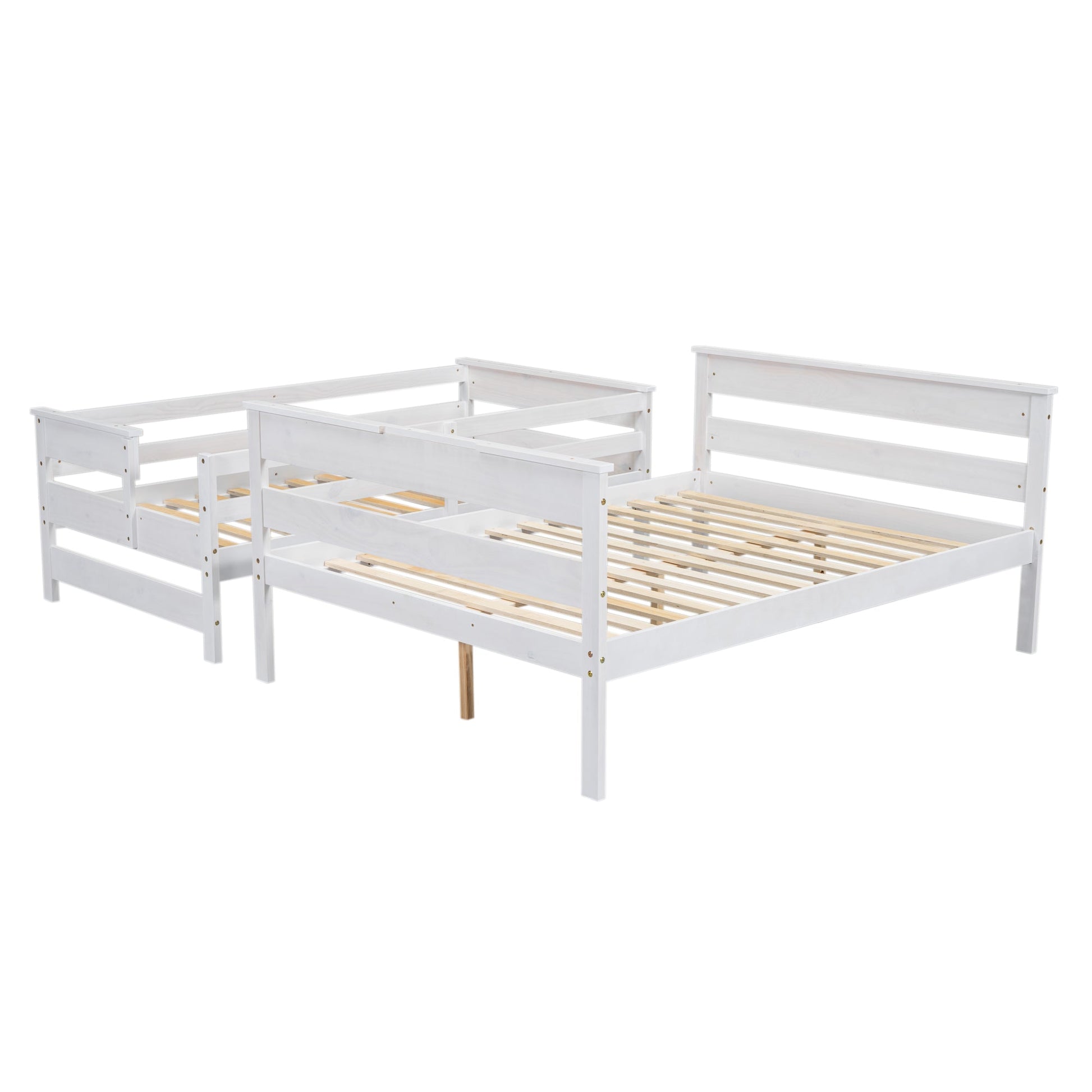 Wood Twin over Full Bunk Bed with Ladder White - Korvel