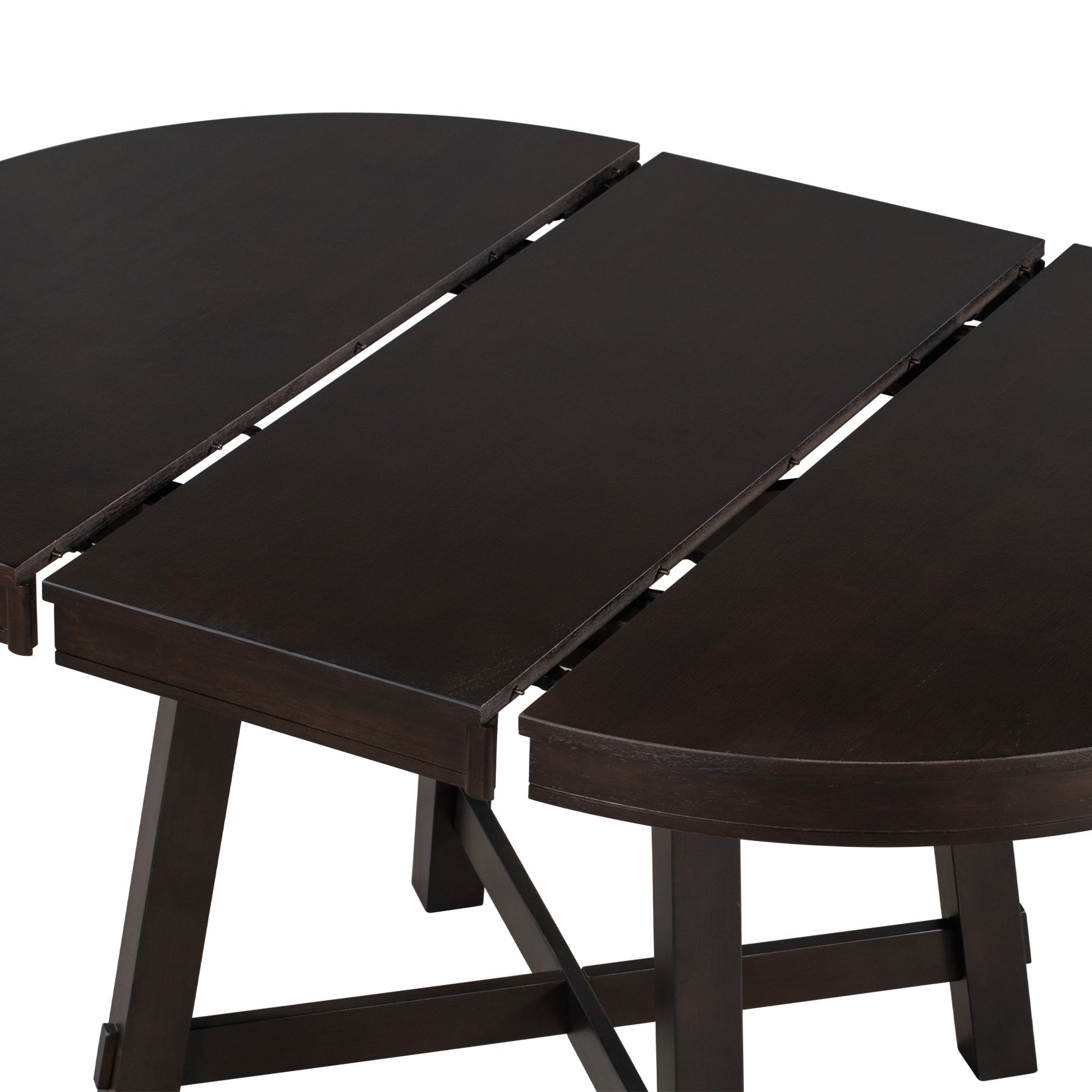 TREXM Farmhouse Round Extendable Dining Table with 16" Leaf Wood Kitchen Table (Espresso) - Korvel