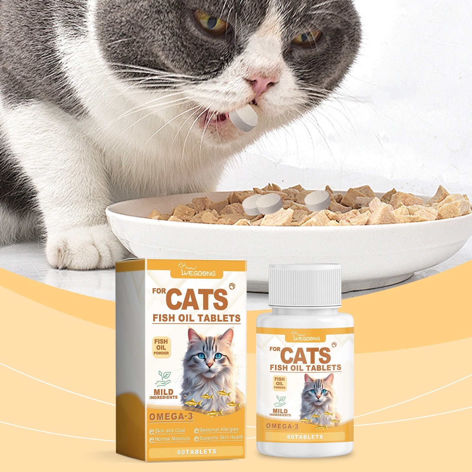 Cat Care With Multi-Dimensional Fish Oil Tablets Cat Care Vitamin Moisturizing Skin Fish Oil Care Tablets - Korvel