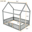 Full Size Wood House Bed with Fence and Door, Gray - Korvel