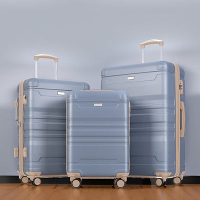 Luggage Sets New Model Expandable ABS Hardshell 3pcs Clearance Luggage (light blue and golden) - Korvel