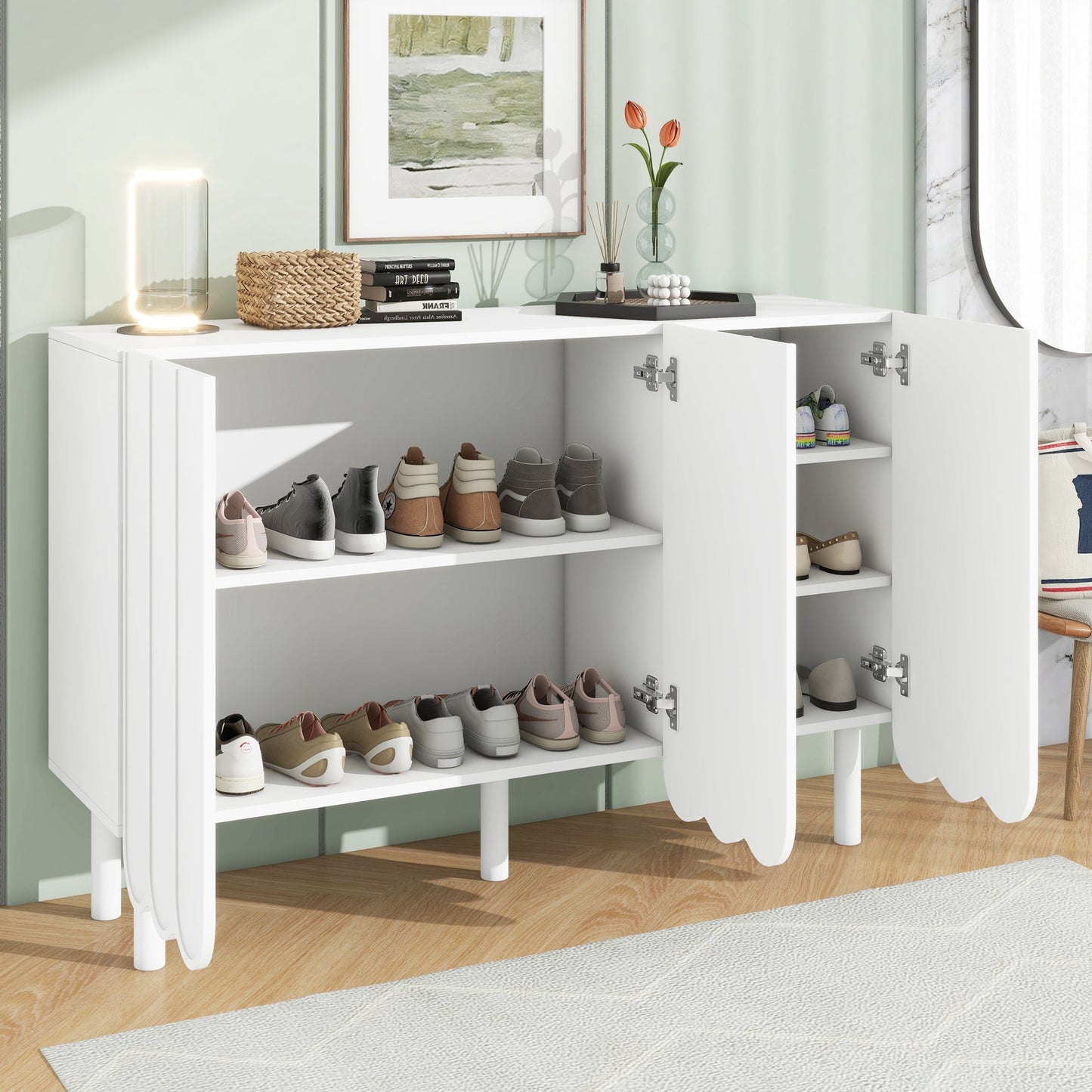 ON-TRANS Cream Style Shoe Cabinet with Adjustable Legs