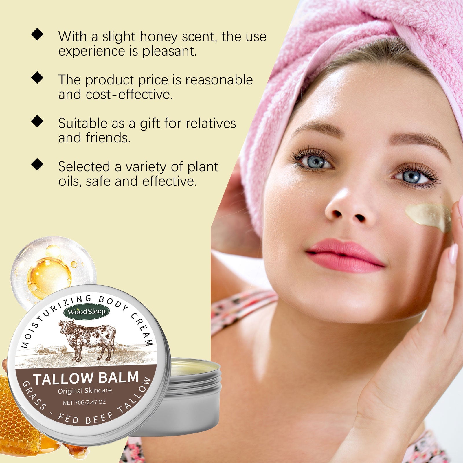 Tallow Moisturizing And Soothing Face Cream Butter Honey Moisturizing Cream Hydrating Cream Skin Lotion - Korvel