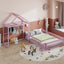 Wooden Full Size Children's Bed with Detachable Headboard and Integrated Clothes Drying Rack, Pink - Korvel