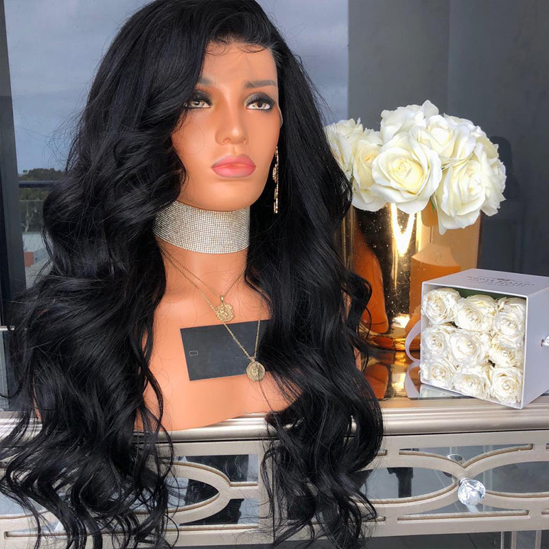 Premium Body Wave Lace Front Wig - Black Synthetic Hair