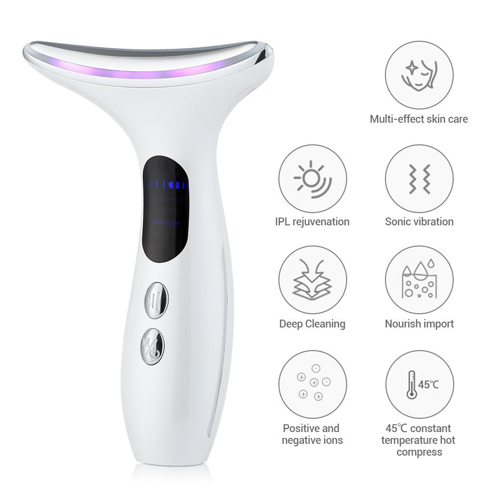 Facial Lift Anti Wrinkle Reduce Double Chin 3 Colors LED Photon Therapy EMS Face Neck Massager Beauty Device - Korvel