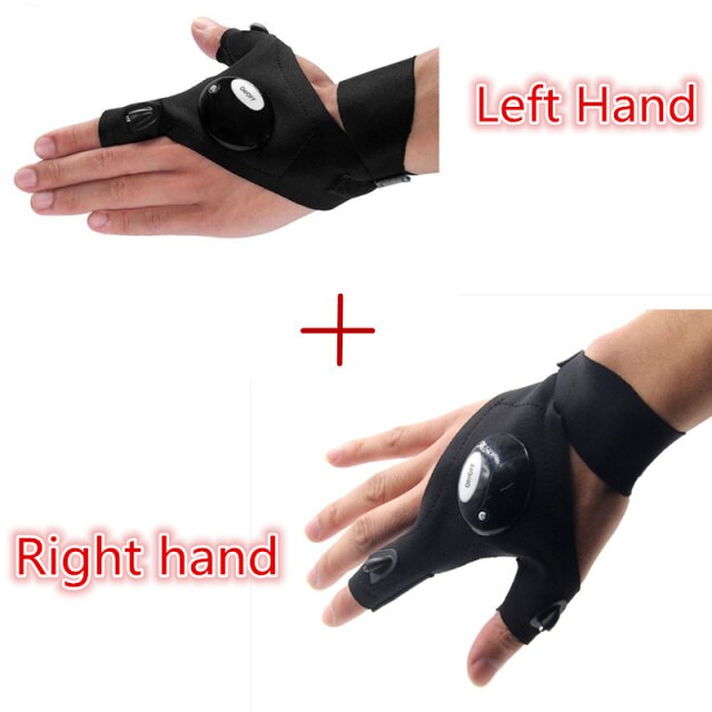 1 Pair Right and Left Multifunctional Gloves Outdoor Hiking Fingerless Gloves with LED Light Waterproof Flashlight Gloves - Korvel