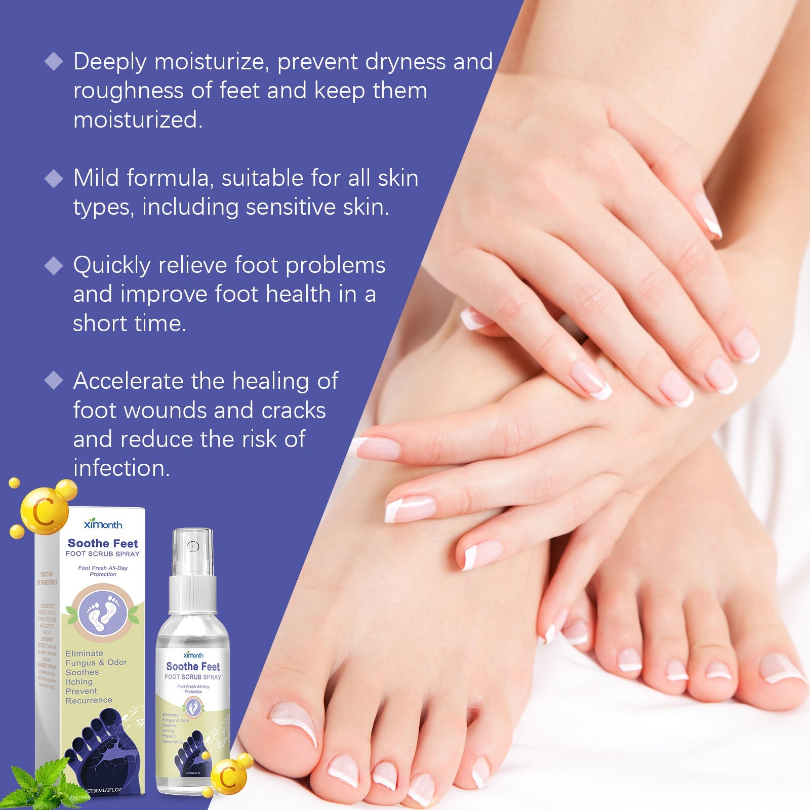Foot Repair Spray Relieves Dryness, Peeling, Itchy Feet, Removes Dead Skin, Calluses, Moisturizes And Removes Odors - Korvel