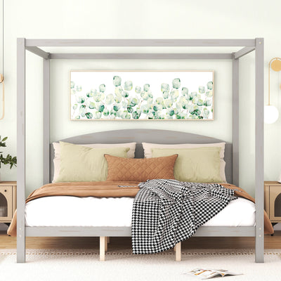King Size Canopy Platform Bed with Headboard and Support Legs, Grey Wash - Korvel