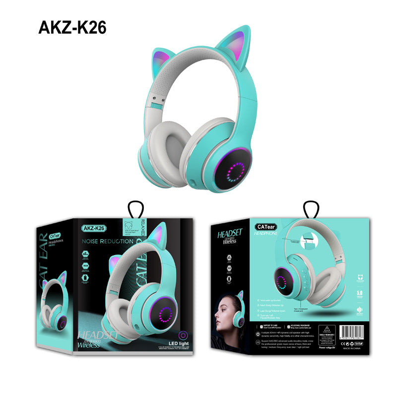 AKZ-K26 Head Mounted Bluetooth Cat Ears Luminous Cute Cool Card Wireless Sports Stereo Headset - Korvel