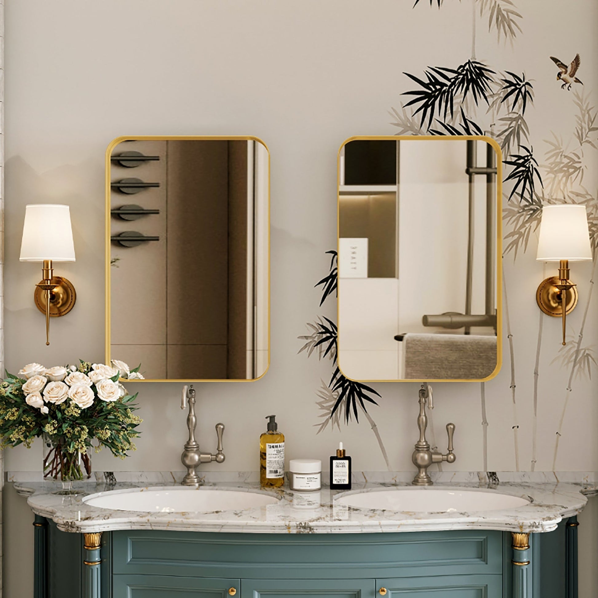 16x24 inch embedded metal frame medicine cabinet with mirror storage cabinet and adjustable shelf matte gold - Korvel