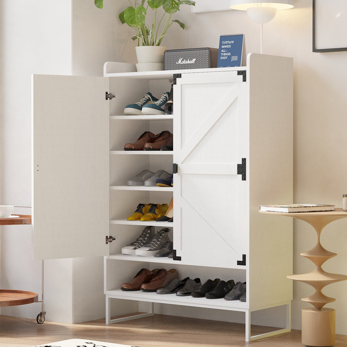 Shoe Cabinet with Doors, 6-Tier Shoe Storage Cabinet with Adjustable Shelves, Wooden Shoes Rack Shoe Storage Organizer - Korvel
