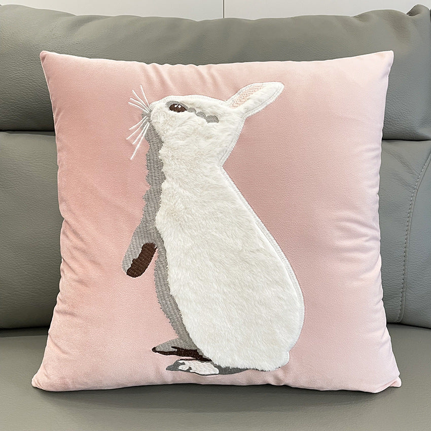Charming Pink Bunny Velvet Pillow Cover