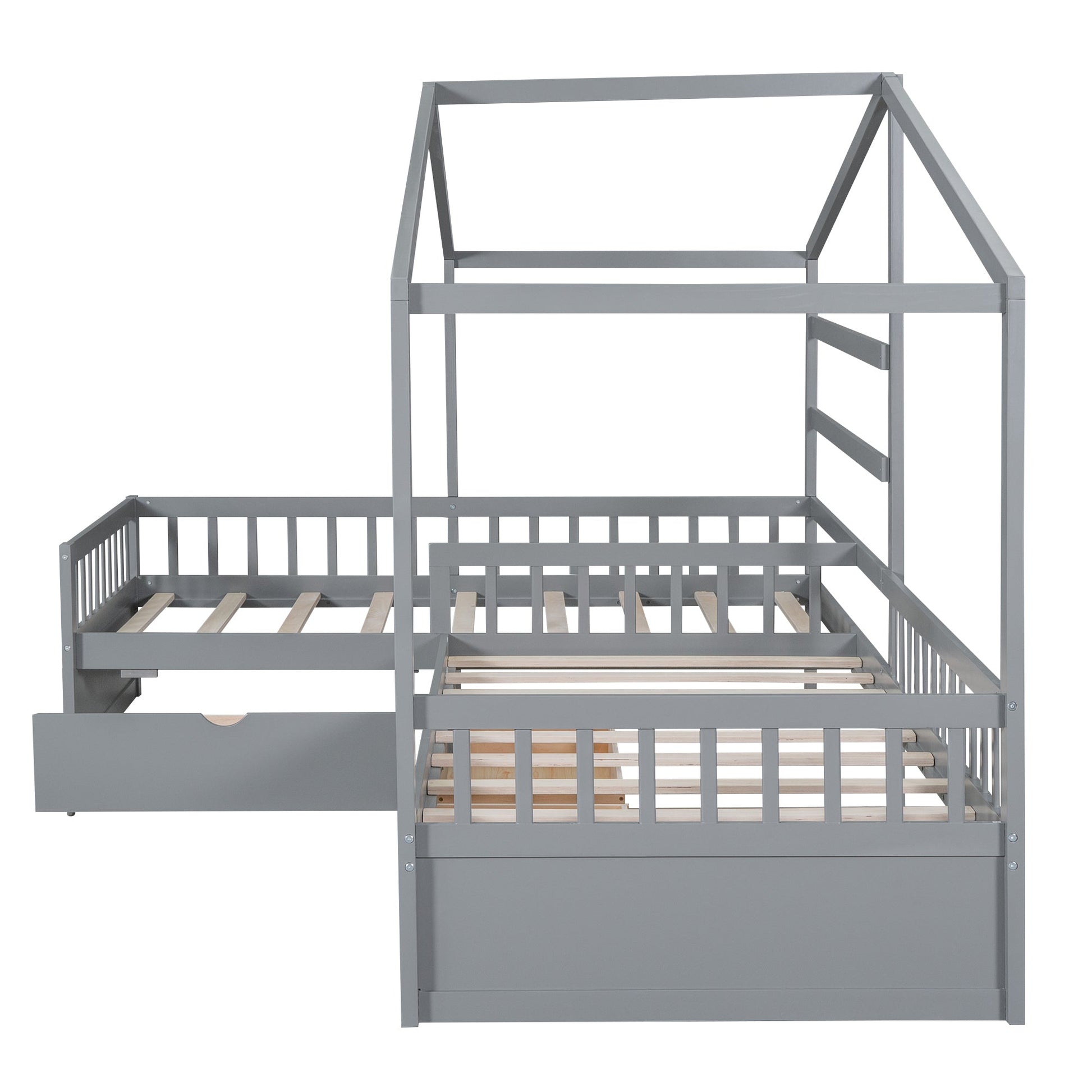 Twin Size House Platform Bed with Three Storage Drawers Gray - Korvel