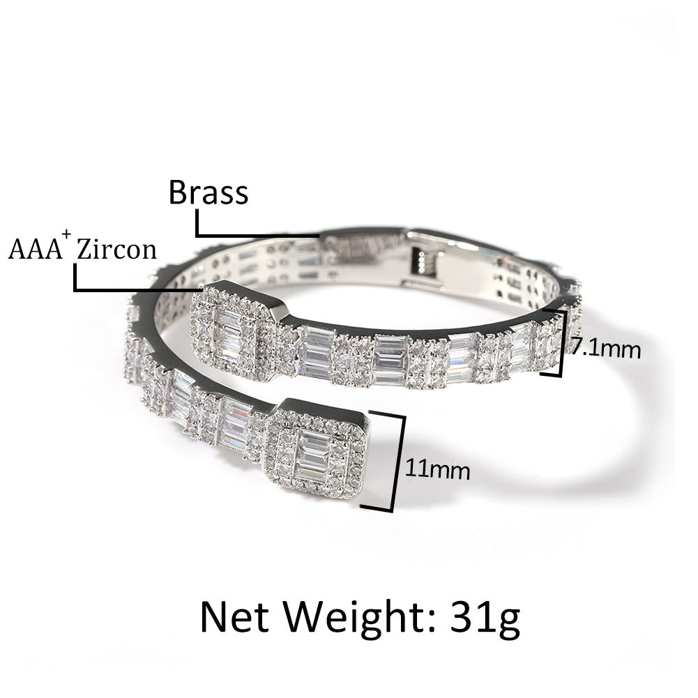 Fashionable Opening Bracelet Ins Style Diamond Set Interwoven Two Color Bracelet Personalized Hip Hop Men's Handpiece - Korvel