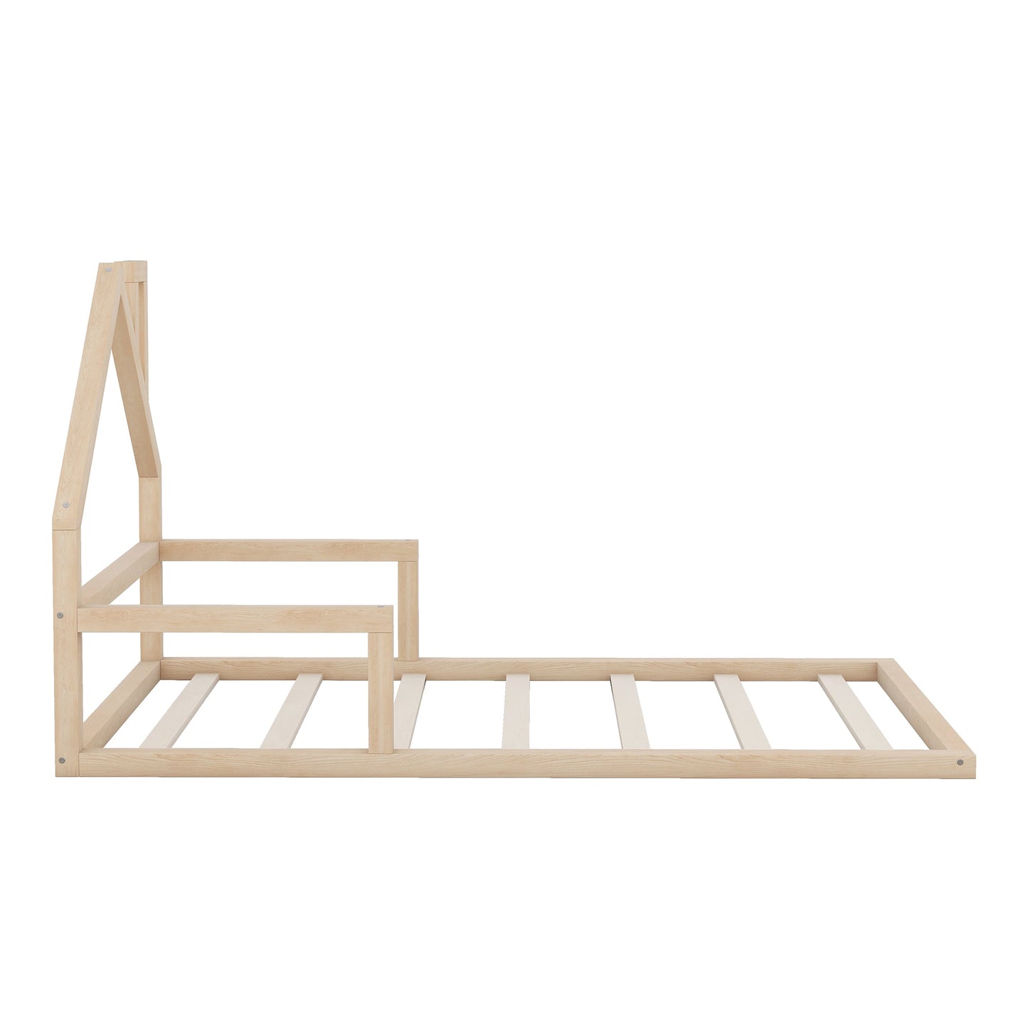 Natural Twin Size Wood Floor Bed with House Headboard