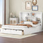 Elegant Queen Size Platform Bed with Storage Headboard, White