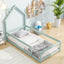 Twin Size Wood Bed with House-Shaped Headboard in Light Green