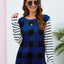 Plaid Striped Round Neck Long Sleeve T-Shirt - Korvel