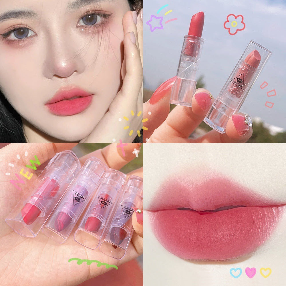 Transparent Shell Lipstick Matte Peach Pink Student Model Plain White Lipstick Sample Lipstick - Korvel