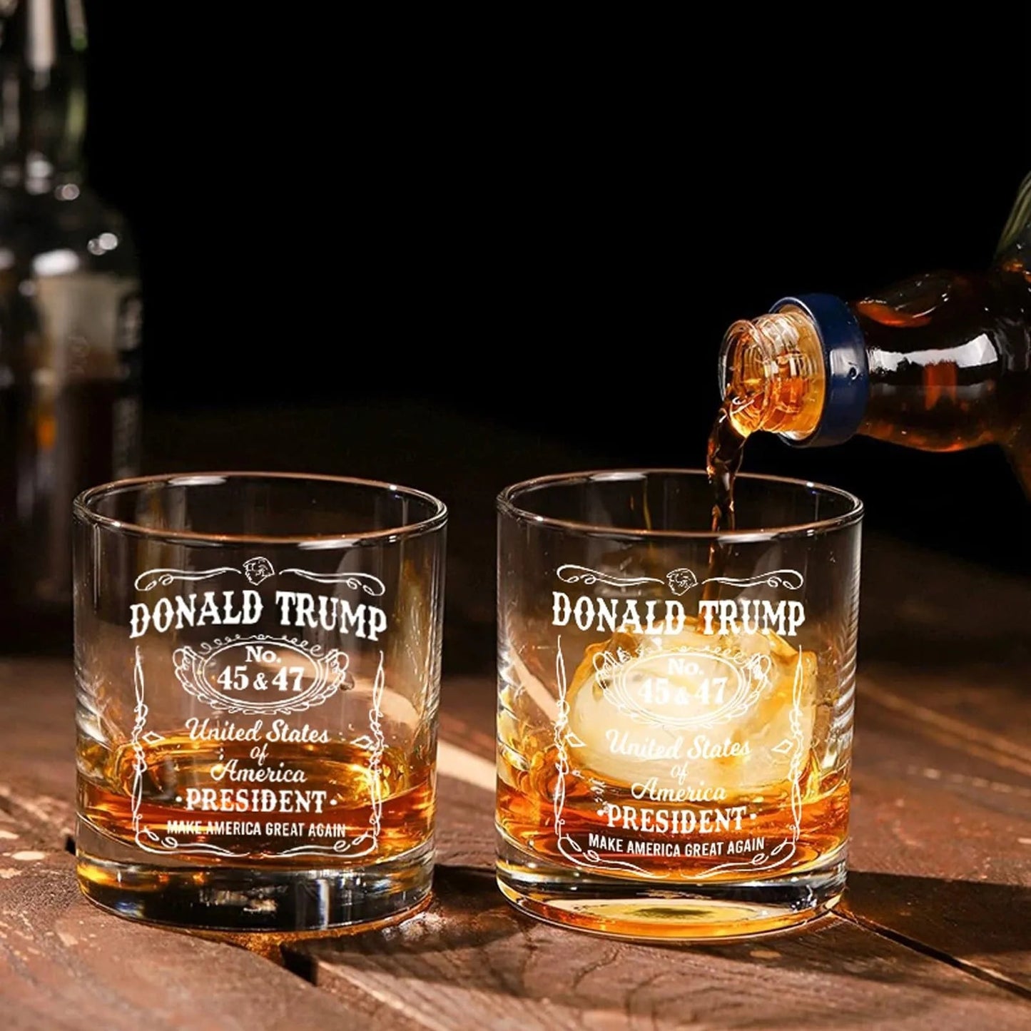 Transparent whiskey glass round straight mouth glass household wine glass beer cup bar tumbler kitchen utensil Trump print glass - Korvel
