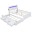 Full Size Platform Bed with Storage LED Headboard  Twin Size Trundle and 3 Drawers White - Korvel