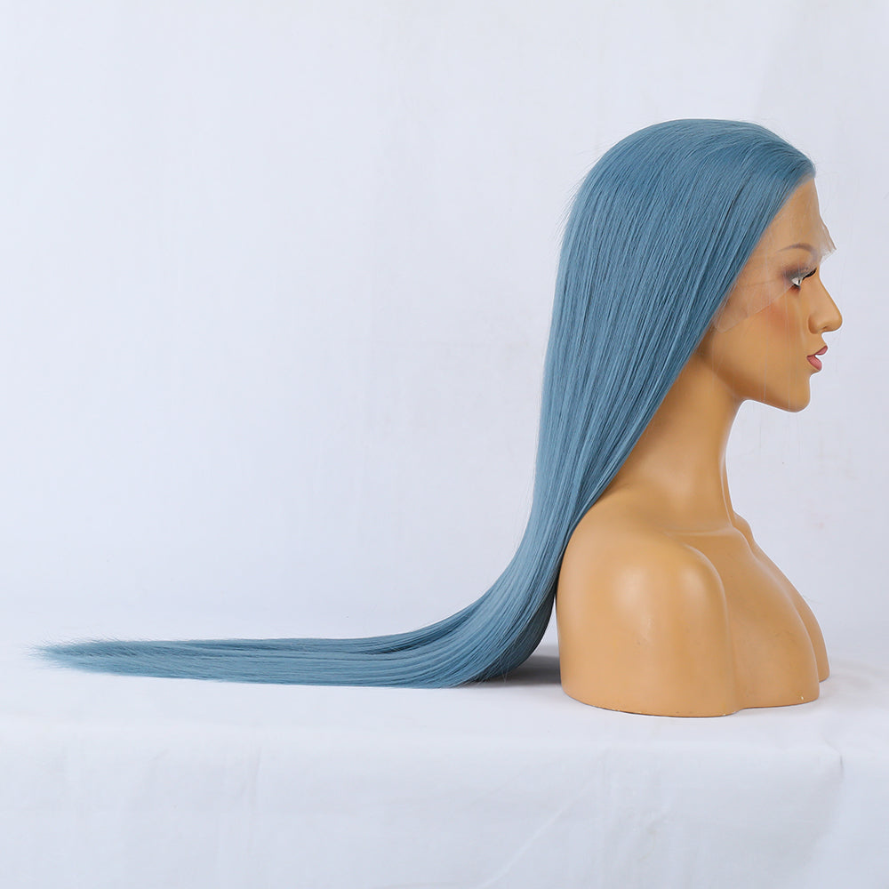 Long Straight Blue Wigs Natural Synthetic Hair Heat Resistant Wigs for Women Girls Cosplay - Korvel