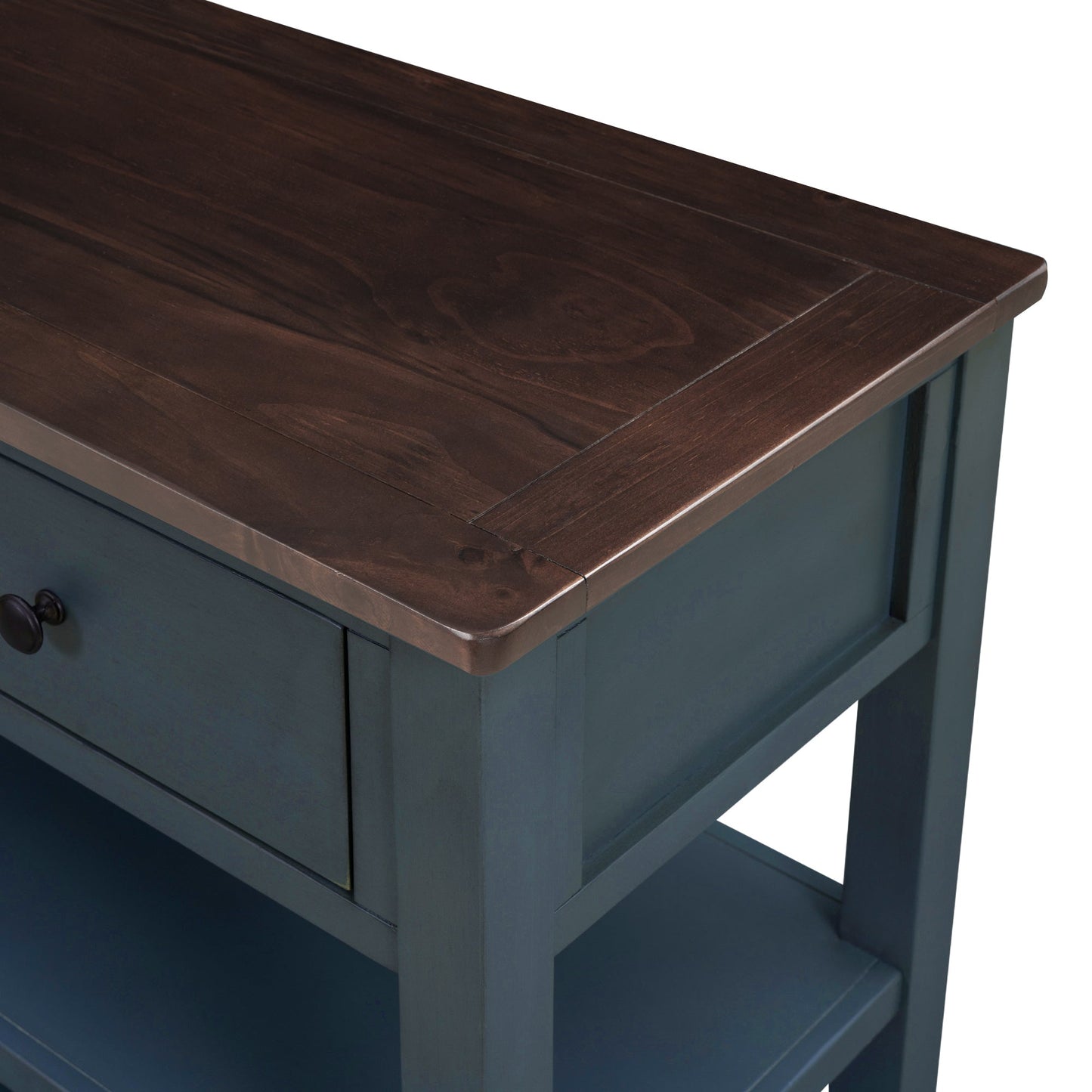 Retro Design Console Table with Two Open Shelves, Pine Solid Wood Frame and Legs for Living Room (Navy) - Korvel