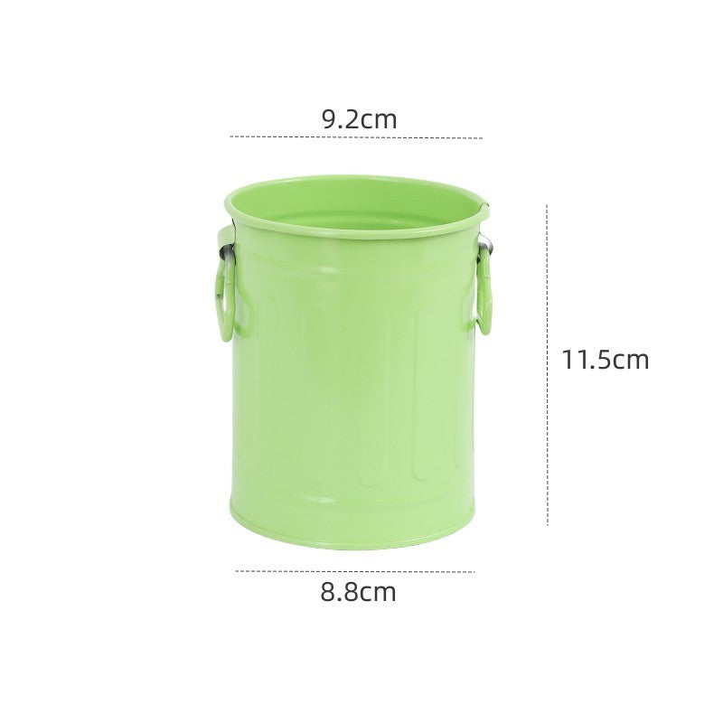 Cylindrical wrought iron pen holder DIY creative desktop storage bucket multifunctional stationery pen holder - Korvel