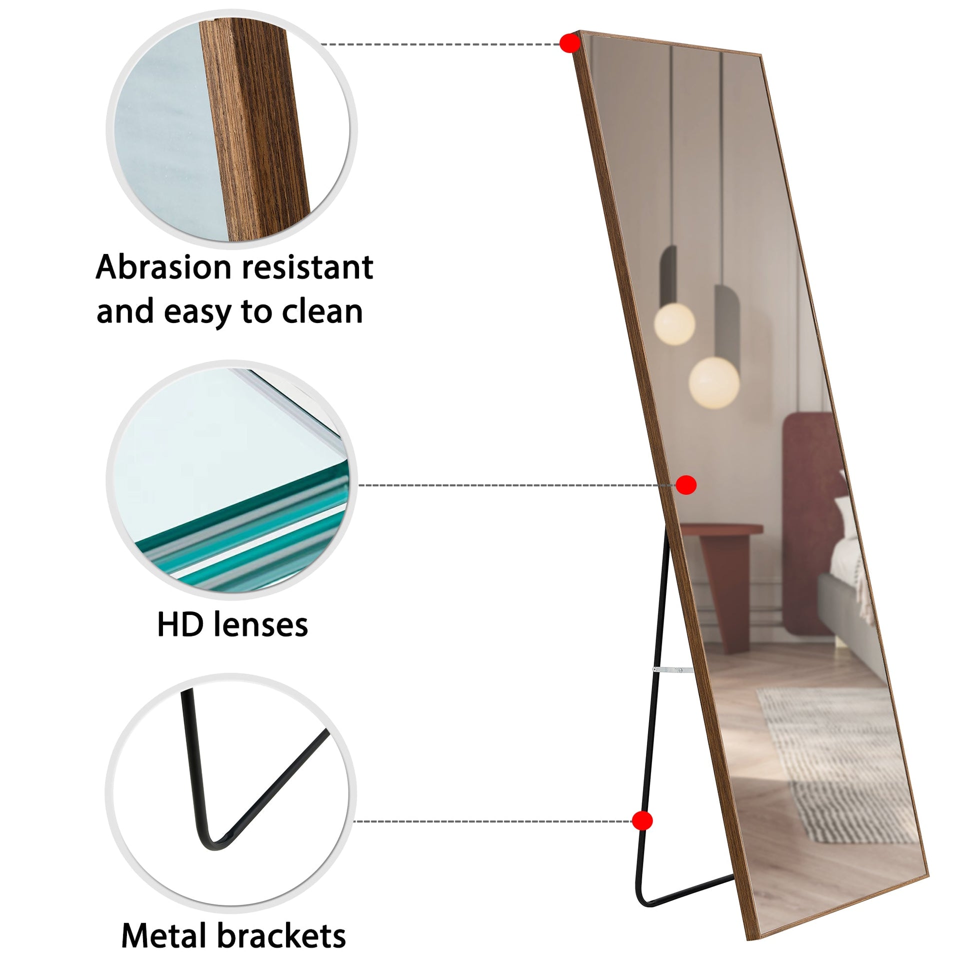 60x17 Brown Solid Wood Frame Full-length Mirror, Dressing Mirror, Bedroom Home Porch - Korvel