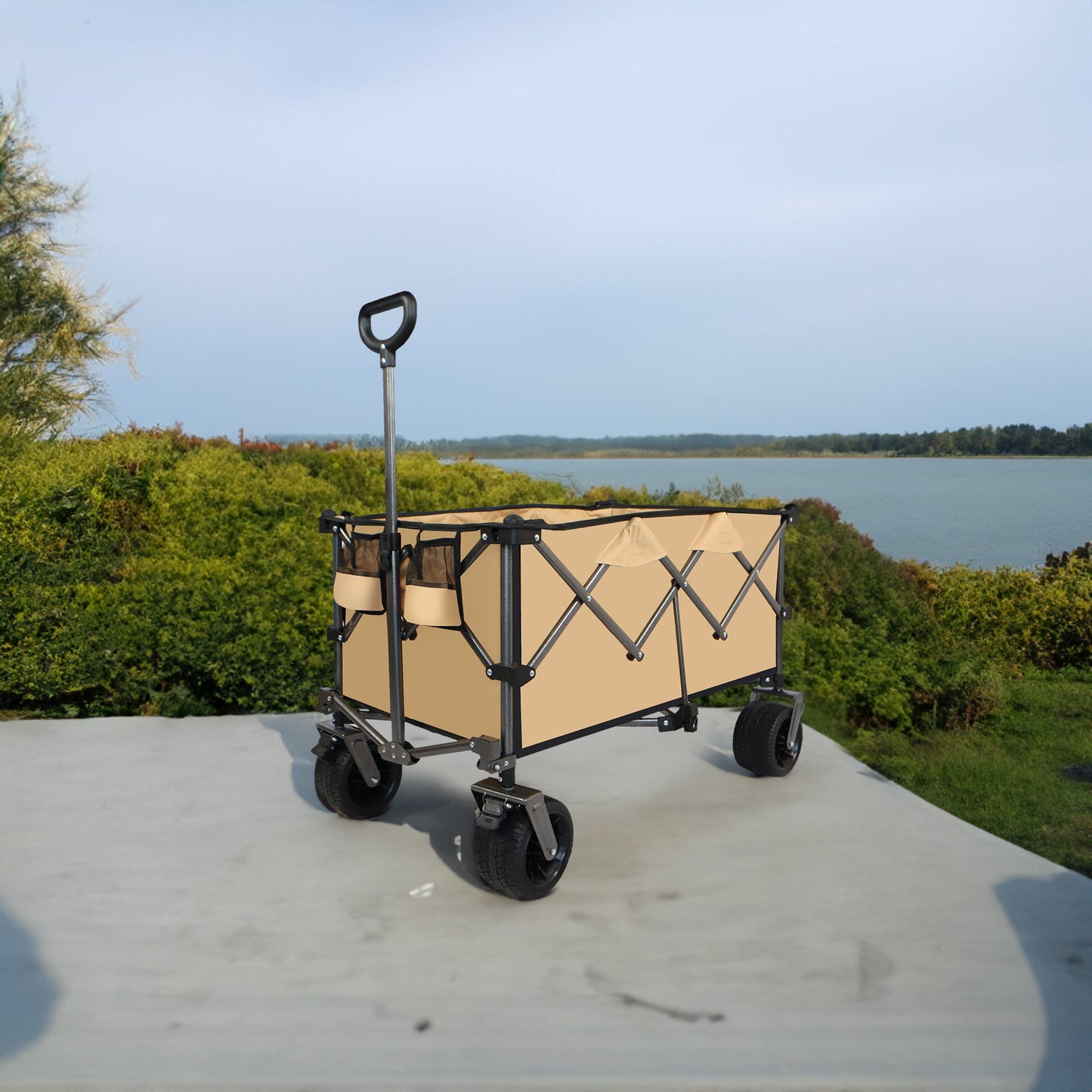 Collapsible Folding Wagon Push Pull Foldable Beach Wagon Cart - Korvel