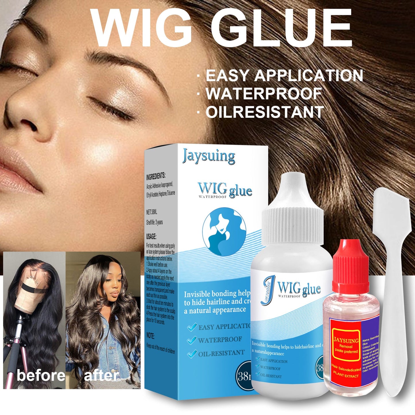 Jaysuing Invisible Lace Wig Glue - Strong & Skin-Friendly