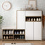 ON-TRANS 2-in-1 shoe storage platform and shoe cabinet, with soft cushioned seats and adjustable shelves, white - Korvel