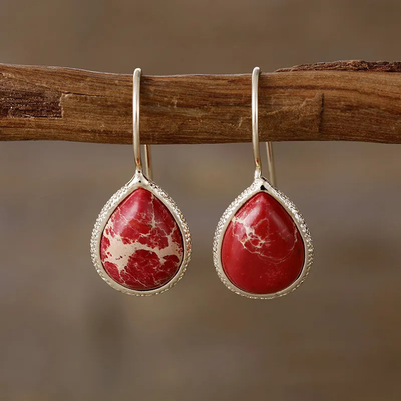 Copper Natural Stone Teardrop Shape Earrings - Korvel